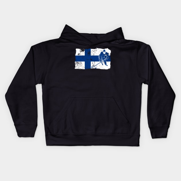 Finland Suomi Ice Hockey Player Flag Gift Idea Kids Hoodie by JeZeDe